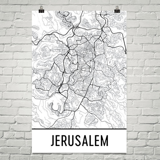 Jerusalem Street Map Poster White