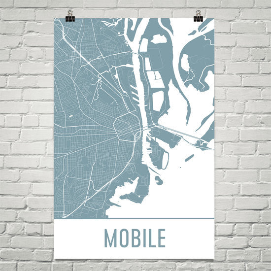 Mobile AL Street Map Poster White