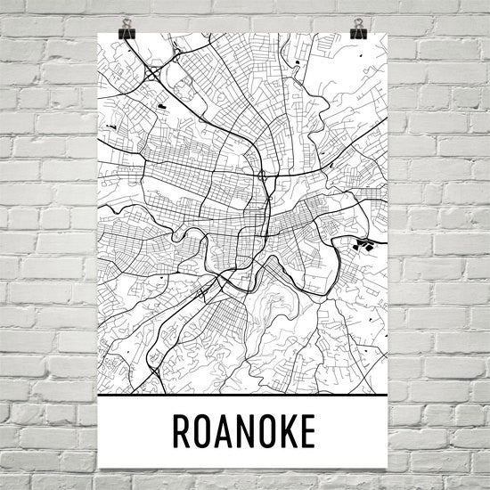 Roanoke VA Street Map Poster White