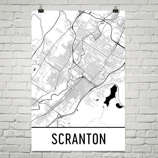 Scranton PA Street Map Poster White