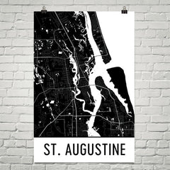 St. Augustine FL Street Map Poster Tan and Blue