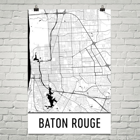 Baton Rouge LA Street Map Poster White