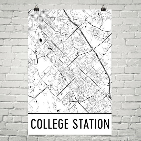 College Station TX Street Map Poster White