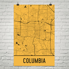Columbia MO Street Map Poster Yellow