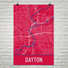 Dayton OH Street Map Poster Red