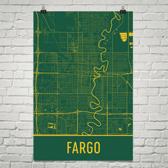 Fargo ND Street Map Poster Green