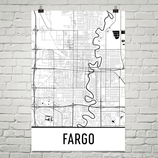 Fargo ND Street Map Poster White