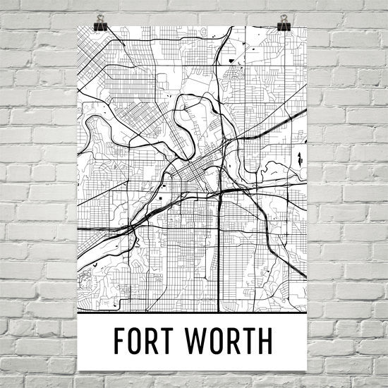 Fort Worth TX Street Map Poster White