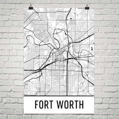 Fort Worth TX Street Map Poster White
