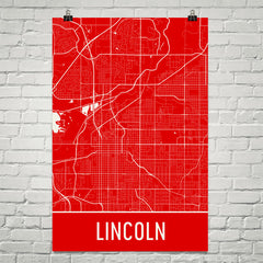 Lincoln NE Street Map Poster Red