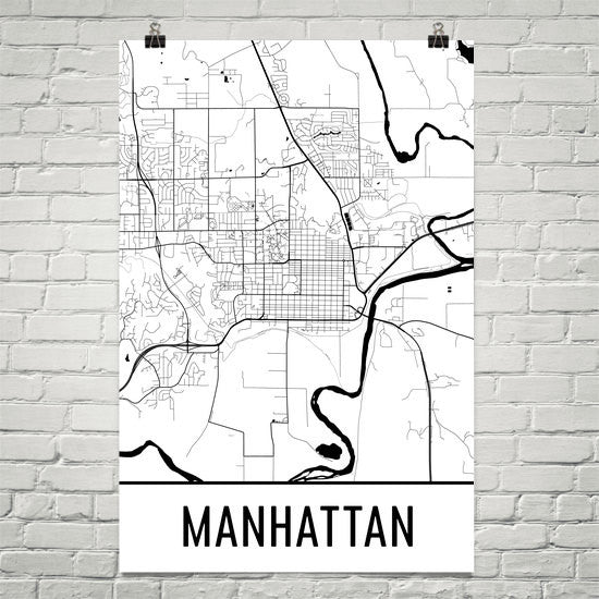 Manhattan KS Street Map Poster White
