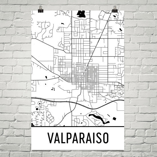 Valparaiso IN Street Map Poster White