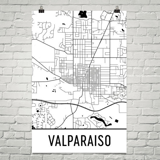 Valparaiso IN Street Map Poster White