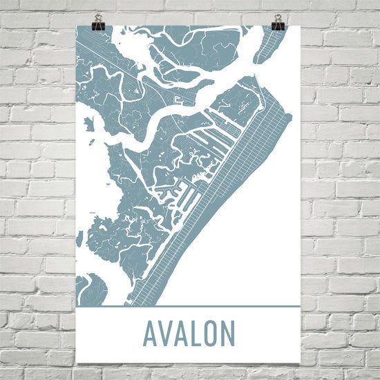 Avalon NJ Street Map Poster White