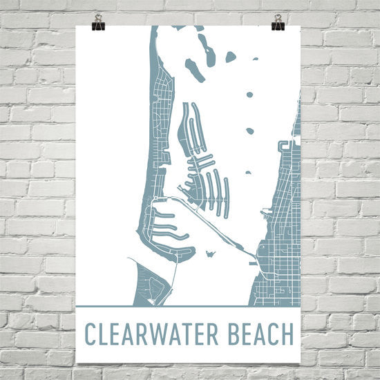 Clearwater FL Street Map Poster White