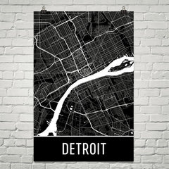 Detroit MI Street Map Poster Black Text