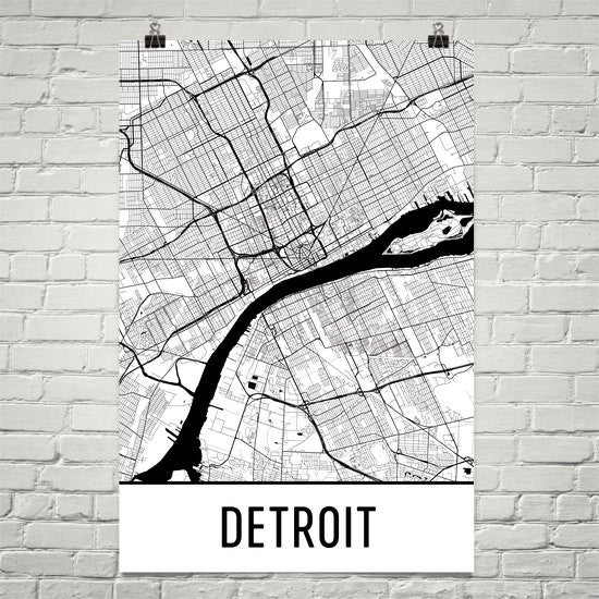 Detroit MI Street Map Poster White Text