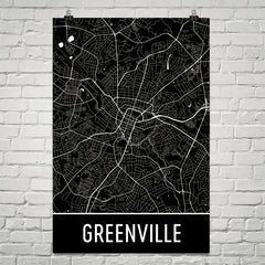 Greenville SC Street Map Poster Black Text