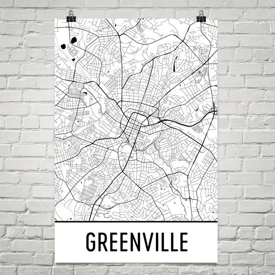 Greenville SC Street Map Poster White Text