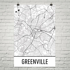 Greenville SC Street Map Poster White Text