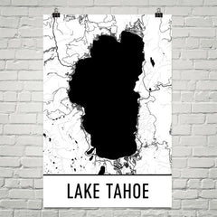 Lake Tahoe CA Street Map Poster White
