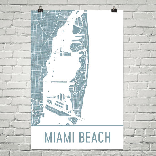 Miami Beach FL Street Map Poster White