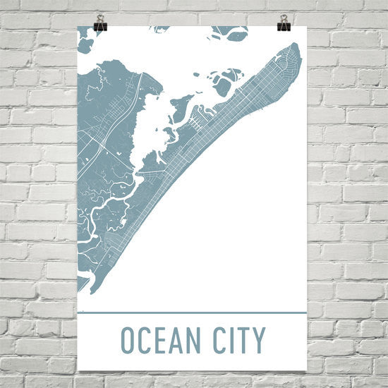 Ocean City NJ Street Map Poster White