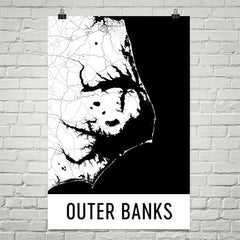 Outer Banks NC Street Map Poster Tan and Blue