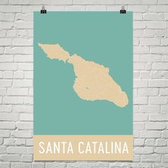 Catalina Island CA Street Map Poster Tan and Blue