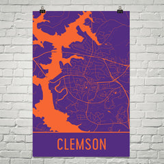 Clemson SC Street Map Poster Orange