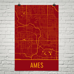 Ames IA Street Map Poster Red