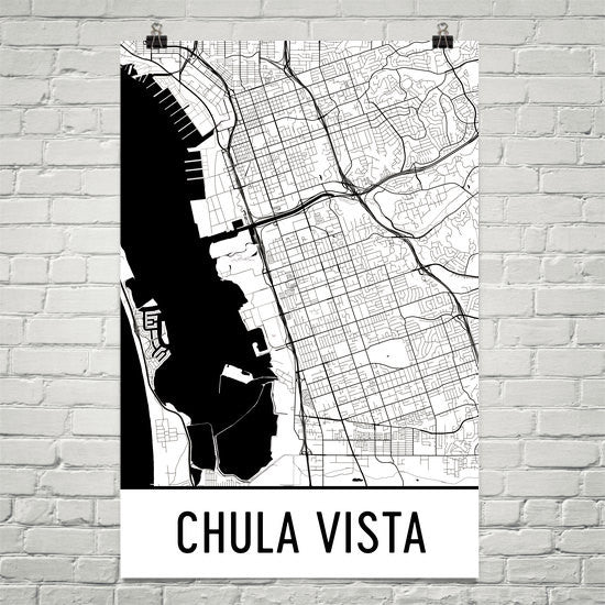 Chula Vista CA Street Map Poster White