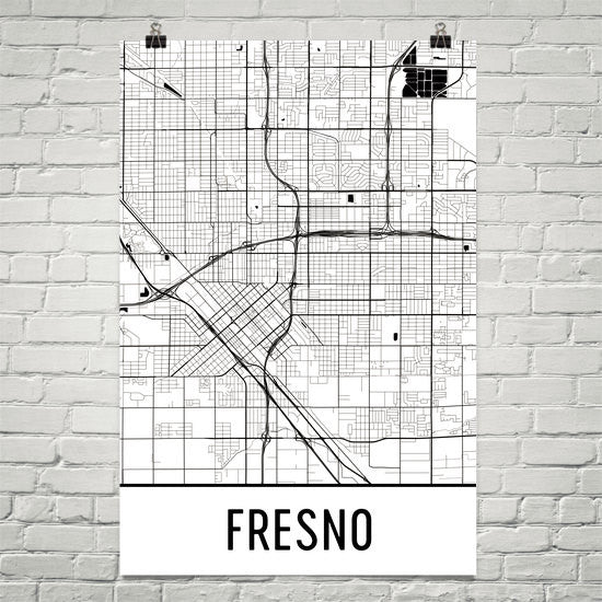 Fresno CA Street Map Poster White