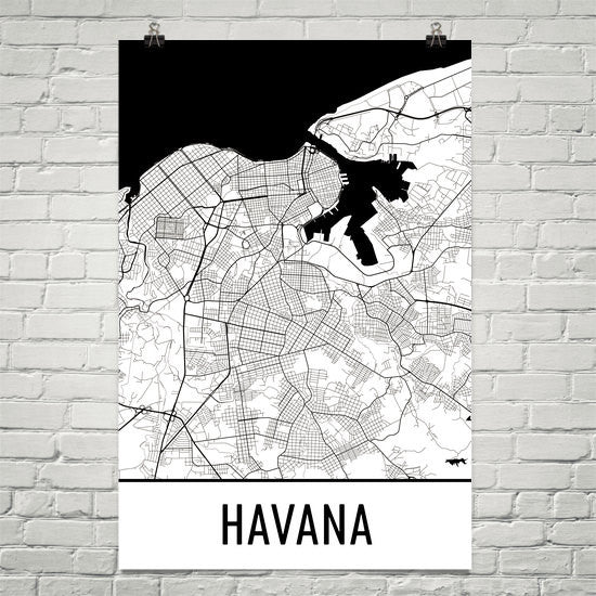 Havana Cuba Street Map Poster White