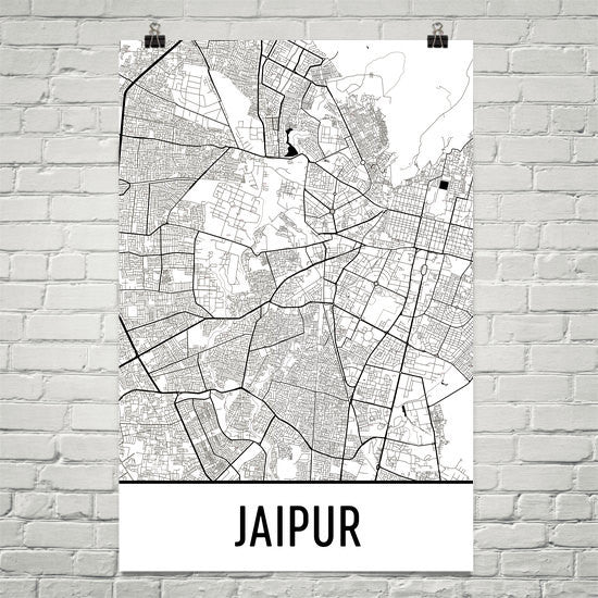Jaipur India Street Map Poster White