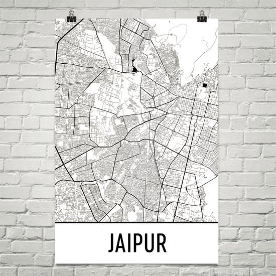 Jaipur India Street Map Poster - Wall Print by Modern Map Art