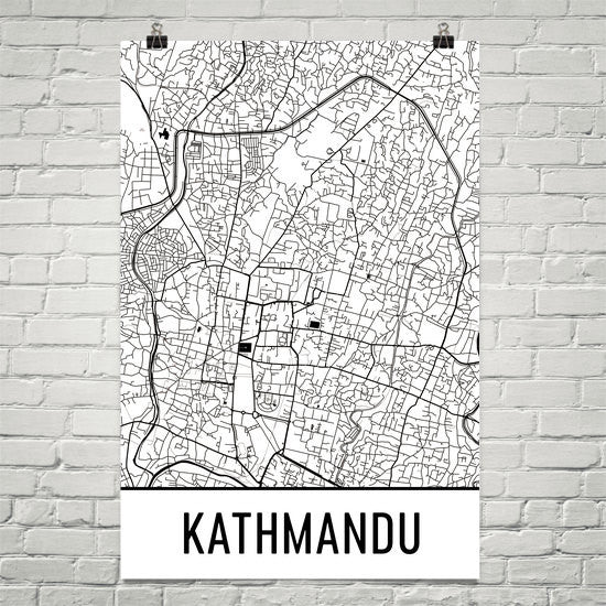 Kathmandu Street Map Poster White