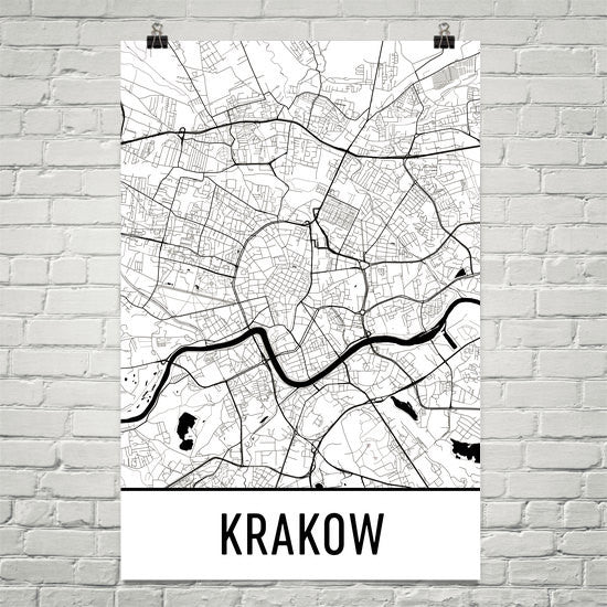 Krakow Poland Street Map Poster White