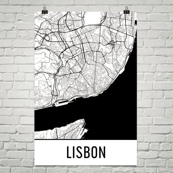 Lisbon Portugal Street Map Poster White