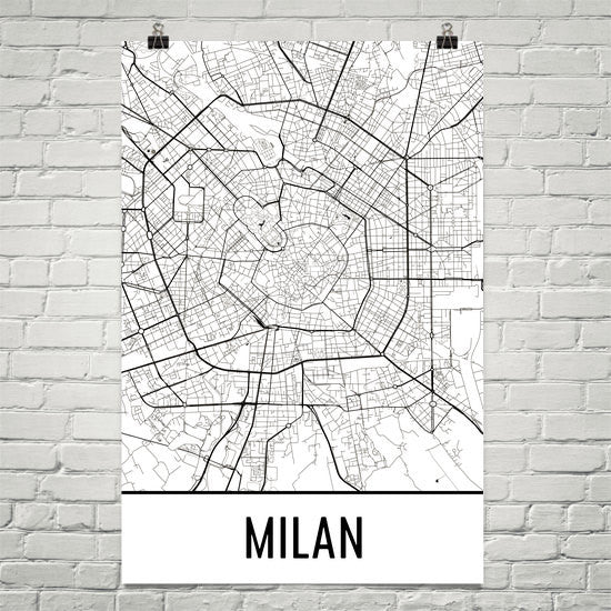 Milan Italy Street Map Poster White