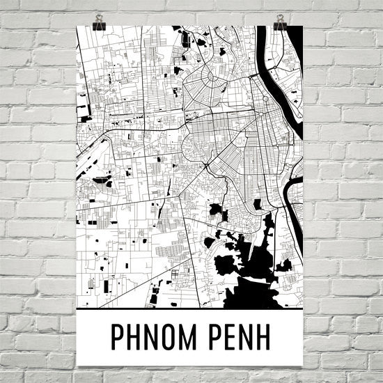 Phnom Penh Cambodia Street Map Poster White