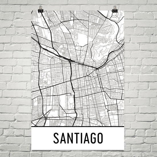 Santiago Chile Street Map Poster White