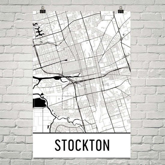 Stockton CA Street Map Poster White