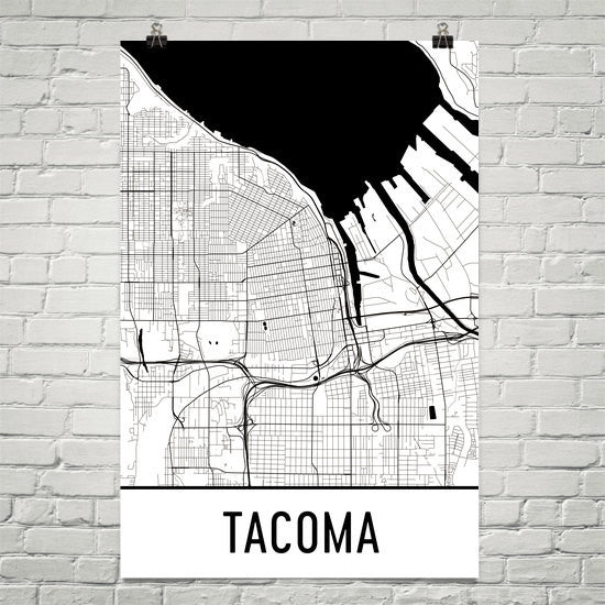Tacoma WA Street Map Poster White
