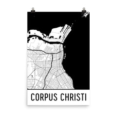 Corpus Christi TX Street Map Poster Black