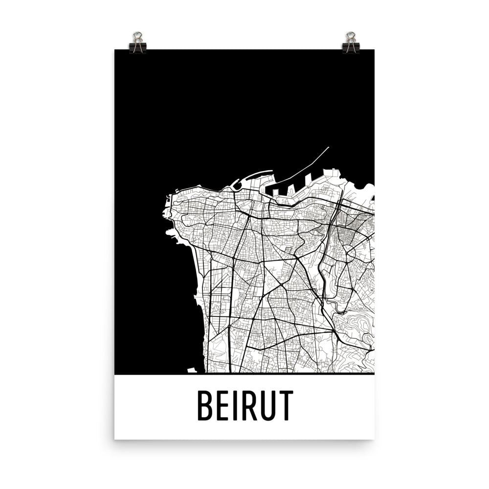 Beirut Lebanon Street Map Poster White