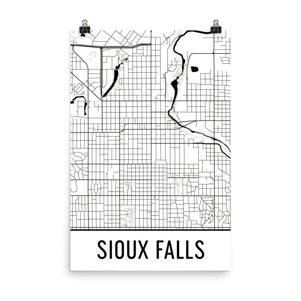 Sioux Falls SD Street Map Poster White