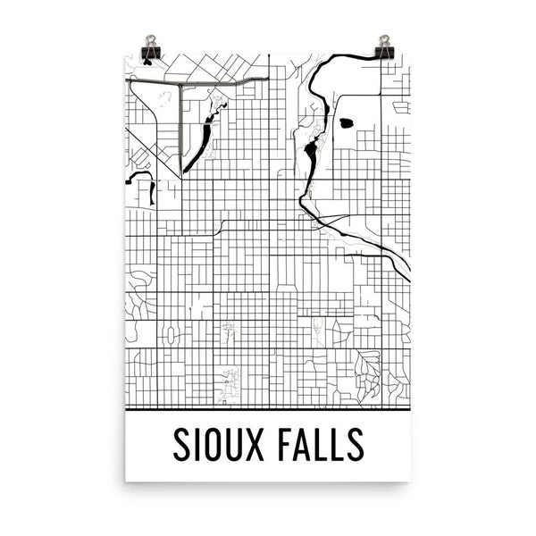 Sioux Falls SD Street Map Poster White