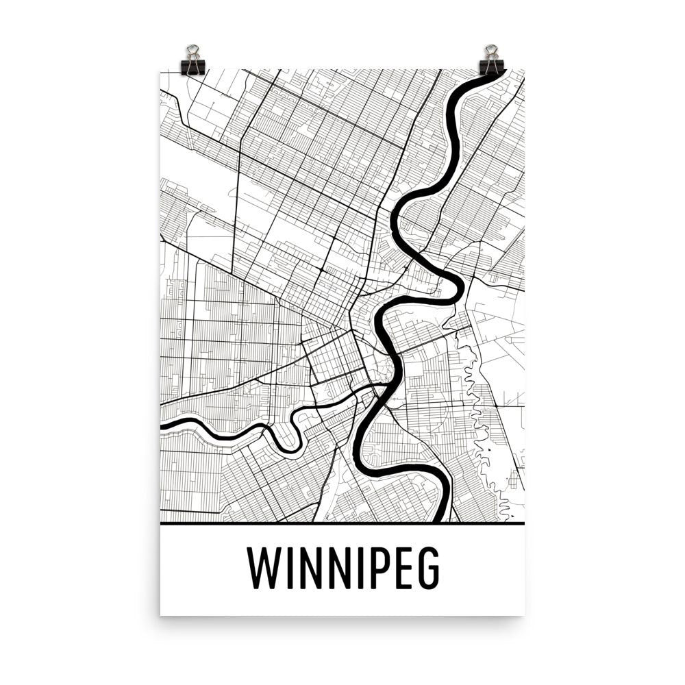 Winnipeg Manitoba Street Map Poster White