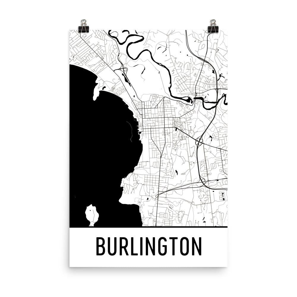 Burlington VT Street Map Poster White